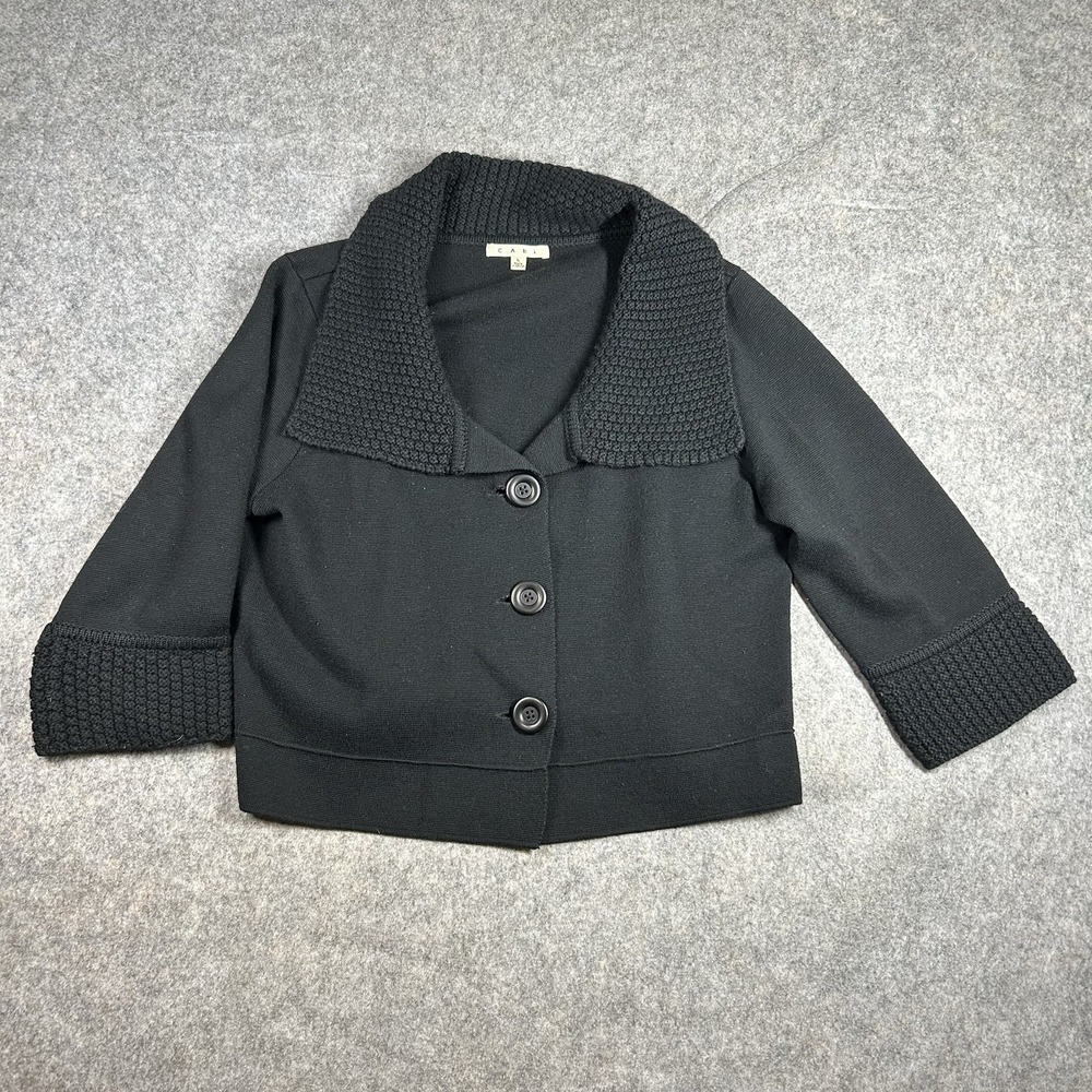 CAbi Jackie O Black Cropped Cowl Collar Wool Sweater Jacket